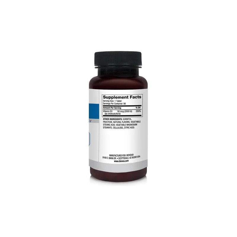 Biovea Vitamina D3 Colecalciferol 50mcg 2000ui 90 Tabletas Sabor Cereza