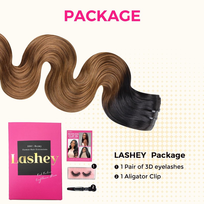 Lashey Seamless Clip in Extensions 110g 7pcs Body Wave Ombre