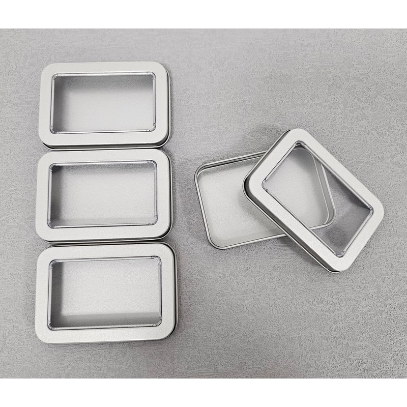 Ruwado 4 Pcs Metal Containers with Clear Window Empty Rectangular