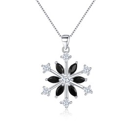 EVER FAITH Snowflake Jewerly 925 Sterling Silver Winter Accessory Sparkle Black CZ Flower Pendant Necklace for Women Gifts for Christmas
