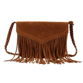 EVEOUT Shoulder Bag with Tassels Matte Suede Fringe Bag Women's Fashion Frosted Velvet Hobo Bag Tassels Handbag, brown, Hobo (with Bohemian elements)