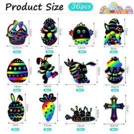 Pack of 36 Easter Scratch Pictures Craft Set, Easter Scratch Pictures, Easter Scratch Pictures Children, Easter Egg Scratch Pictures, DIY Scratch Pictures for Easter, for Easter Party Decoration and