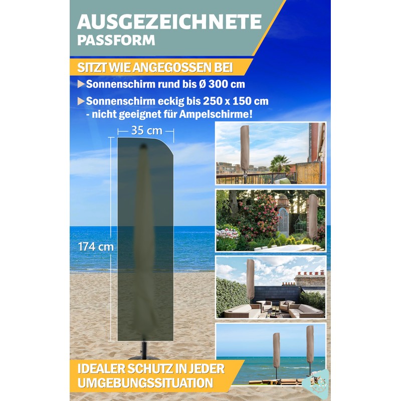 Menz Parasol Protective Cover – Weatherproof Protective Cover for Umbrella,