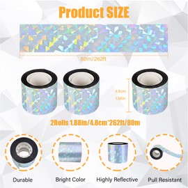 ASTIMESA Double Sided Reflective Bird Scare Tape, Holographic Sparkly Bird Tape, Flash Reflective Ribbon for Birds Woodpeckers Pigeons Keep Away from House Garden Patio (2, 524.9 Ft)
