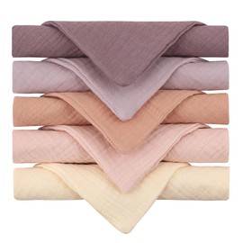 Reoyloep 9.06 x 9.06 inches Baby Washcloths, Pack of 5 Muslin Cotton Baby Towels, Soft Wash Cloths Essentials Shower Registry Gift
