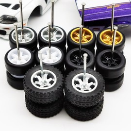 1/64 wheels and Tires Kit to Upgrade Mainline Diecast Model Cars, Premium Car Culture Real Riders Series, ABS and Rubber Material Detail-up Accessories 4 Standard 0.43In and 1 Off-Road 0.55In in A Box