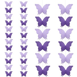 Hocansen Pack of 4 Paper Butterfly Banner, 2.8 mm, 3D Butterfly Garland, Hanging Decorative Butterfly Banner, Bunting Garland for Wedding, Birthday, Party Decor (Purple/ZHD)