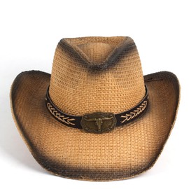 Felcia Cowgirl Hats for Women Men Retro Classic Cowgirl Hats Wide Brim Straw Hats with Chin Strap (B-Khaki, ONE Size)