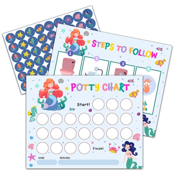 Mermaid Potty Training Sticker Chart, 20 Potty Charts with 432
