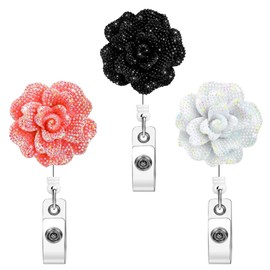 3 Pack Rose Retractable Badge Holders, Nurse Badge Reels with 360° Swivel Alligator Clip & 24 Inch Cord, ID Badge Holders Retractable for Office Doctor Student (Black, Pink, White)