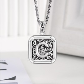 REDSUN Letter Chain 925 Sterling Silver Letter Necklace Retro Oxidation Style Pendant Initial Necklace Amulet Jewellery for Men Friend Brother Women, Sterling Silver, No gems