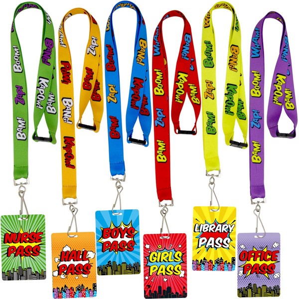 Bright Color Hall Pass Lanyards and School Passes Set of 6 Classroom Teacher Gift