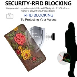 SHARPAD Wallet Genuine Leather for Women - with RFID Blocking Card checkbook ID Slot Large Capacity Vintage style, rose coffee, Vintage