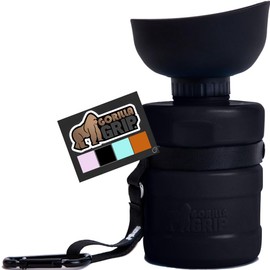 GORILLA GRIP Dog Water Bottle, Portable Water Bowl Dispenser for Dogs, 12 oz Leak Proof Pet Travel Squeeze Bottles, Food Grade Silicone, to Go Puppy Essentials, Hiking Camping Trip Accessories, Black