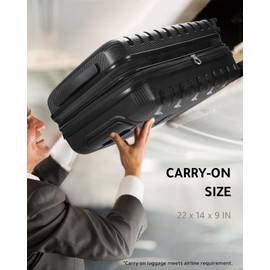 LUGGEX 22x14x9 Carry On Luggage with Wheels - 20 Inch PP Expandable Luggage Lightweight - High Rebound Toughness & Anti-Explosion Zipper (Black Suitcase)