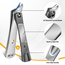 Toenail Clippers for Seniors Thick Ingrown Toenails, Large Angled Nail Clippers for Men with Catcher, Heavy Duty Slanted Fingernail Clipper Long Handle Nail Cutter Gifts for Men Women Adults