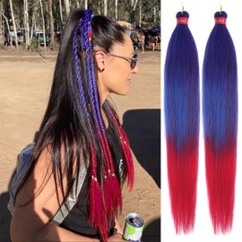 Ombre Purple-Blue-Rose Red Braiding Hair Extension, 28 Inches Pre Stretched Braiding Hair for hair Braids,2 Packs Yaki Texture Synthetic Braid Hair