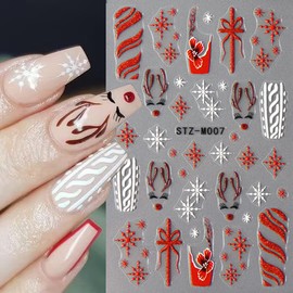 Christmas Nail Stickers,Cartoon Xmas with Cute Gingerbread Man Snowflake Candy Crutch Snowflake Gift Bow Elk French Glitter Design Self-Adhesive Decals for Nails Winter Manicure Decoration 6Sheets