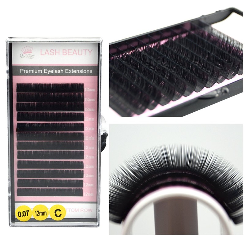 Qeelasee Individual Mink Eyelashes Eyelash Extension 0.07 C Curl 15mm