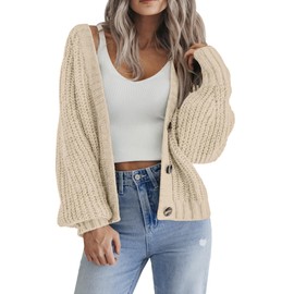 Zeagoo Lightweight Cardigans for Women 2025 Fall Button Down Cable Knit Cropped Cardigan Outerwear Coats Apricot