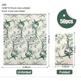 50 Pack Green Toile Paper Napkins, Special Birds and Tree Decorative Disposable Hand Towels for Bathroom Bridal Baby Shower Tea Party Birthday Party Supplies (large, Pack, 50)