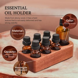 RoseFlower Ebony Essential Oil Holder Stand - 1 Large & 6 Small Slots, Wooden Essential Oil Organizer & Storage Display, Vanity Tabletop Makeup Organizer