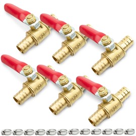 Bwintech 3 Pcs 8mm Brass Barb Ball Valve with 6 Pcs Clamps,Air Gas Fuel Line Shut Off 180 Degree Operation Handle Valve Pipe Fittings