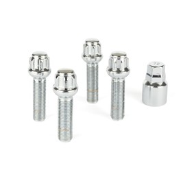 RYBO Set of 4 M14 x 1.5 Radius Seat Alloy Wheel Locking Bolts (Chrome, 45mm Thread Length)