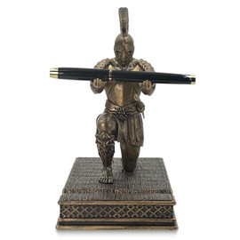SOONFABUKE Roman Warrior Pen Holder knight Pen Holder Desktop Organizer and Accessories Resin Pen Holder as Gift with Short Swordfor Office and Home (Antique Bronze)