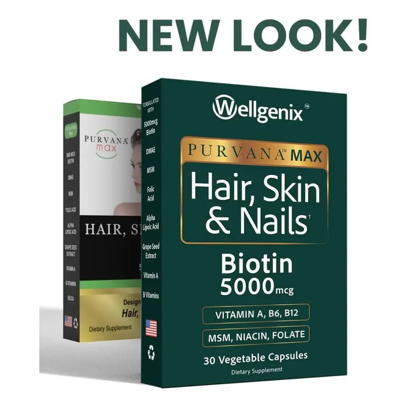 Wellgenix Purvana Max 5000mcg Biotina Para Cabello Y Piel
