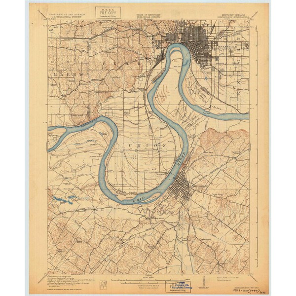 YellowMaps Henderson KY topo map, 1:62500 Scale, 15 X 15 Minute, Historical, 1916, Updated 1932, 20.3 x 17 in - Paper