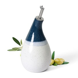 ZEBERBO Ceramic Olive Oil Dispenser Bottle, 14 Oz Oil Dispenser for Kitchen, Oil and Vinegar Dispenser, Oil Container, Stoneware Ceramic Oil Cruet (Blue & White)
