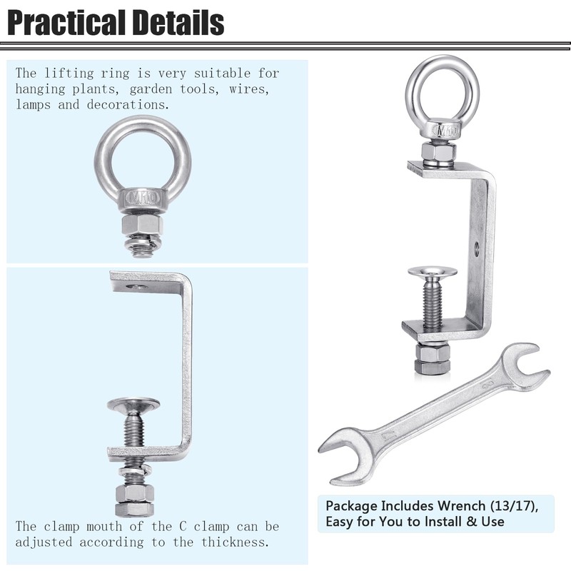 C Clamps – 304 Stainless Steel Beam Clamps with M10