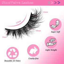 SinuVelve Extra Fluffy False Lashes Wispay Cat Eye Lashes Natural Look Manga strip lashes 14mm D Curl Reusable 25 Times Super Soft Fake Mink Eye Lashes Light Weight Lash Strips Fluffy By Hiklasy