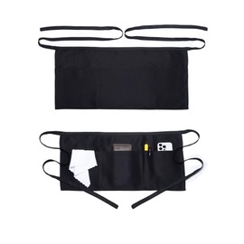 Argstar 2 Pack Black Server Apron with 4 Pockets, Waterdrop Resistant Waitress Waiter Waist Aprons
