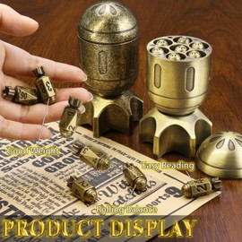 MDUODUO DND Metal Polyhedral Dice Set of 7 with Spinning Cannonball Cylinder Container - Cool Dice for DND, War or Crime Themed Tabletop Games (Bronze)