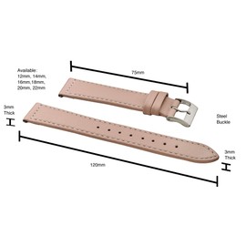 STUNNING SELECTION Alpine flat Stitched Genuine Leather Watch strap with Quick Release Spring Bars - Pink - 18 mm
