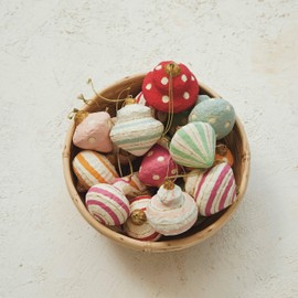 Creative Co-Op Handmade Paper Mache Ornament with Metallic Gold Details, Multicolor, Set of 18