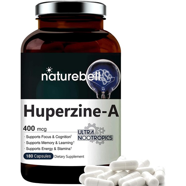 Huperzine A 400mcg Per Serving, 180 Capsules, (Huperzine A Supplement), Supports Focus, Cognition, Memory and Learning Ability, Premium Brain Health Supplement, No GMOs