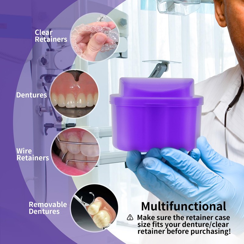 Denture Soaking Cup Dental Retainer Case Cleaning with Strainer Basket,