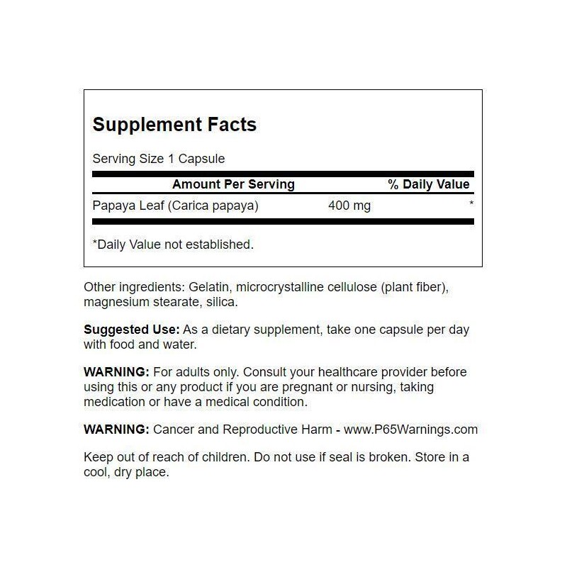 Swanson Full Spectrum Papaya Leaf Capsules, 400 mg, 60 Count