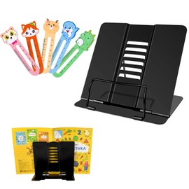 Foldable Metal Book Stand for Children, Reading Stand for Books, Adjustable Reading Stand, Cookbook Holder, Non-Slip Children's Book Stand, Metal Reading Stand, with 5 Bookmarks for Children
