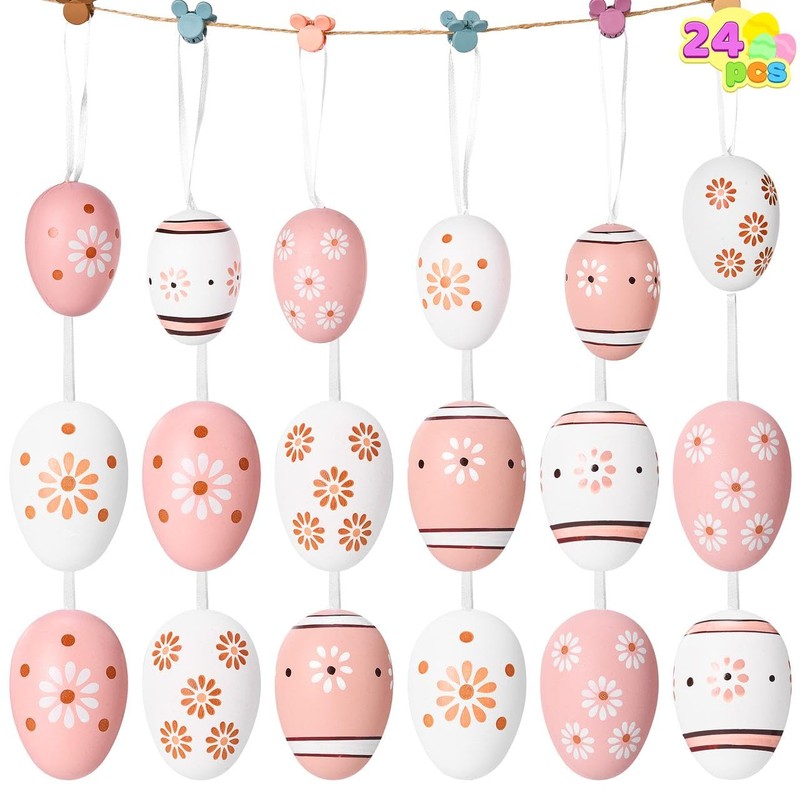 JOYIN 24 Pcs Plastic Easter Hanging Eggs with Ribbon, 2.36''