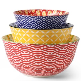 Metahom Ceramic Mixing Bowls for Kitchen, Colorful Nesting Bowls, Large Serving Bowls for Prepping, Baking, Mixing, Salad, Microwave Dishwasher Safe, 3.7/2.3/1.4 Qt, Set of 3