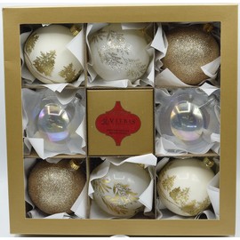 VITBIS Glass Bauble for Christmas Tree Decoration Large Unique Christmas Bauble Ball Shapes Diameter 8 cm in White and Gold and Decoration Hand Decorated Hand-Painted Unique Christmas Decoration