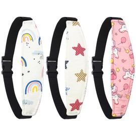 ZHOMA 3 Pcs Baby Head Support for Car Seat, Adjustable Band Strap for Stroller, Soft Neck Relief Slumber Sling for Toddler Infants Children and Kids, Sleep and Travel Protection Headrest Belt-Unicorn2