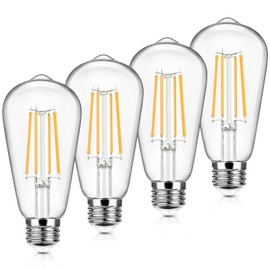 4-Pack Vintage LED Edison Bulbs 100W Equivalent 1400LM High Brightness 8W ST58 LED Filament Light Bulbs 3000K Warm White E26 Medium Base CRI90+ Antique Clear Glass for Home Dinning Room, Non-dimmable