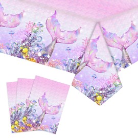 3Pcs Mermaid Birthday Party Tablecloth Decorations,Disposable Plastic Table Cover for Princess Under The Sea Baby Shower Themed Kids Birthday Party Supplies,108x54 Inch