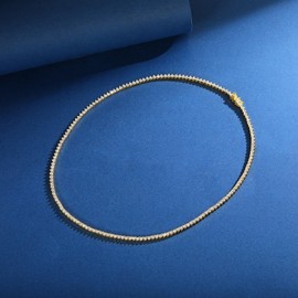 3 Prong 2mm Tennis Necklace, 18K Yellow Gold Plated 2.0mm Round Cubic Zirconia Classic Tennis Necklace For Women