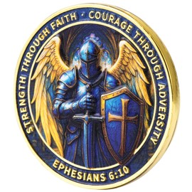 Leafence Christian Knight Challenge Coin Faith, Courage & Strength Armor of God Ephesians 6:10 Guardian Angel Warrior Shield and Sword Coin for Men and Women (Angel Knight-1 PC)